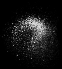 Realistic grunge graffiti spray paint effect on the black background. Isolated white ink texture.