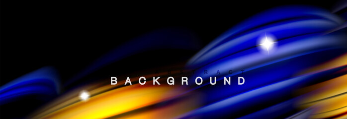 Background abstract design, flowing mixing liquid color waves on black