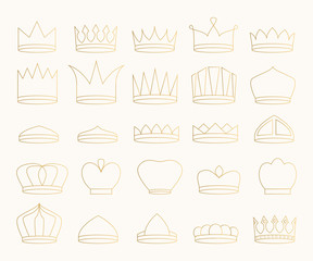 Set of glitter crowns. Vector icons. Isolated.