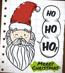 Cute Laughing Santa's Sketch in Notebook Paper for Christmas, Vector Illustration