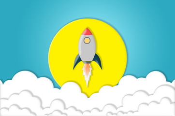 startup business plan concept innovation creative idea design leadership rocket flying into sky over cloud and moon high at night infographic strategy target and vision to do successful.