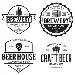 Set of vintage monochrome badge, logo templates and design elements for beer house, bar, pub, brewing company, brewery, tavern, restaurant.