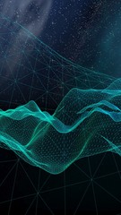 Obraz premium Abstract landscape on a dark background. Cyberspace grid. Hi-tech network. Outer space. Starry outer space texture. 3D illustration