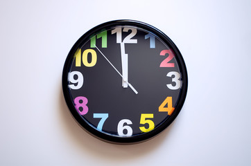 Clock on a white background. A few seconds to midnight.