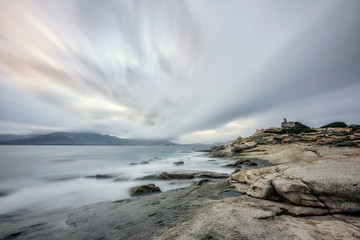 Slow shutter image of coast of Corsica near Calvi