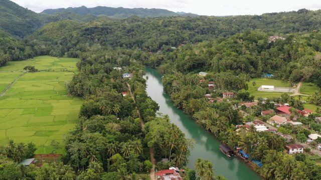 Aerial view of  Loboc River on Bohol Island - landscape panorama of Philippines from above, Asia