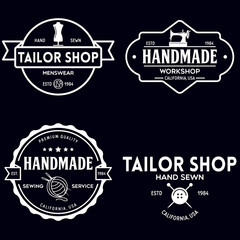 Fototapeta premium Set of vintage sewing and tailor labels, badges, design elements and emblems. Tailor shop old-style logo.