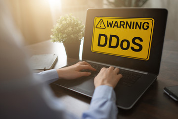 DDoS attack detection message. Virus and Hacking. Cyber security and internet concept.