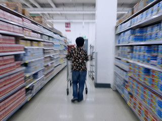 Zoom Blurred Background of Woman Shopping at Supermarket