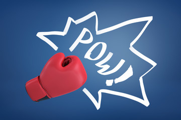 3d rendering of a red boxing glove with the word 'POW' on a blue background.
