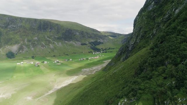 Panoramic View of Hoddevik Mountains and Blue Skies