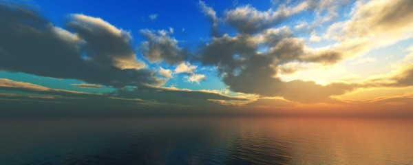 Naklejka na ściany i meble Beautiful sunset over the sea, the sun over the sea, clouds over the water, 