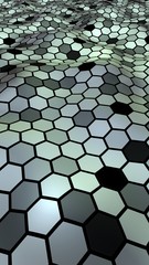 Honeycomb with a gradient color. Perspective view on polygon look like honeycomb. Wavy surface. Isometric geometry. 3D illustration