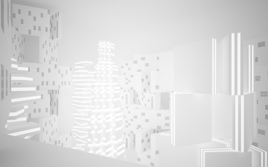 White Abstract architectural background whith gray lines . 3D illustration and rendering