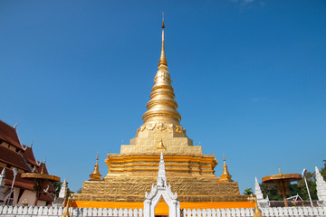 Naklejka premium Wat Phra That Chae Haeng an iconic famous temple in Nan the Northern province in the Northern Thailand.