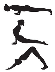 Three girls yoga silhouette. It can be used as - logo, pictogram, icon, infographic element.