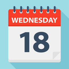 Wednesday 18 - Calendar Icon. Vector illustration of week day paper leaf.