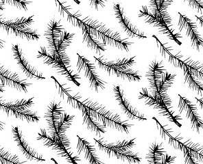 Seamless pattern of sprigs of spruce.
