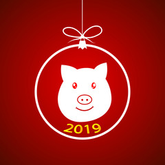 Christmas toy pig 2019 decoration vector illustration. ball