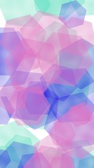 Multicolored translucent hexagons on white background. Vertical image orientation. 3D illustration