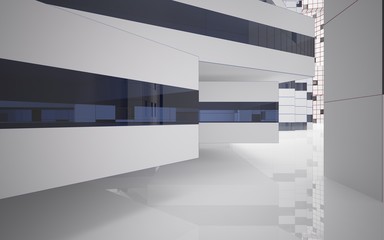 Obraz premium Abstract architectural background drawing of modern buildings with blue and red lines. 3D illustration and rendering