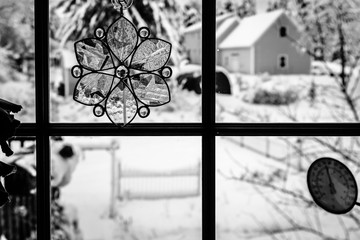 A New England winter scene with snow