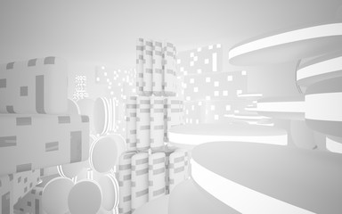 White smooth abstract architectural background whith gray lines . 3D illustration and rendering