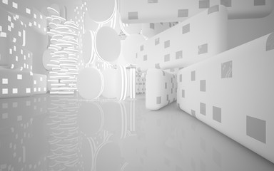 White smooth abstract architectural background whith gray lines . 3D illustration and rendering