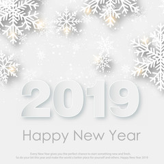 Merry Christmas and Happy New Year Greeting Card With White Snowflakes. 2019 .Vector