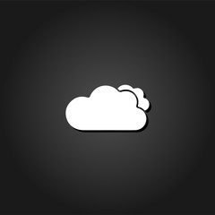 Clouds icon flat. Simple White pictogram on black background with shadow. Vector illustration symbol
