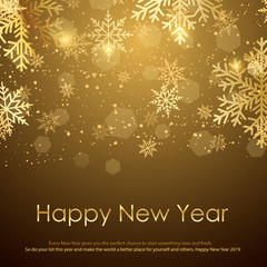 Merry Christmas and Happy New Year Greeting Card With Gold Snowflakes. 2019 .Vector