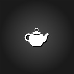 Kettle for tea icon flat. Simple White pictogram on black background with shadow. Vector illustration symbol