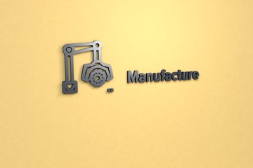 Text Manufacture with grey 3D illustration and yellow background