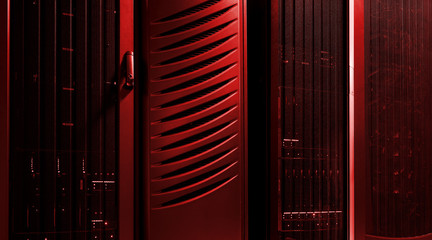 Data processing center. Server room in red light