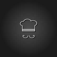 Chef icon flat. Simple White pictogram on black background with shadow. Vector illustration symbol