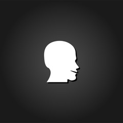 Man face shape icon flat. Simple White pictogram on black background with shadow. Vector illustration symbol