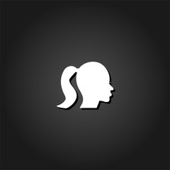 Woman face shape icon flat. Simple White pictogram on black background with shadow. Vector illustration symbol