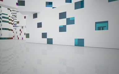 White Abstract architectural background whith colored gradient lines . 3D illustration and rendering