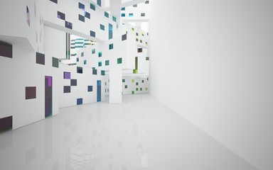 White Abstract architectural background whith colored gradient lines . 3D illustration and rendering