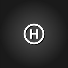 Helicopter landing icon flat. Simple White pictogram on black background with shadow. Vector illustration symbol