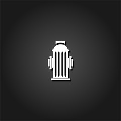 Fire hydrant icon flat. Simple White pictogram on black background with shadow. Vector illustration symbol