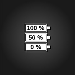 Battery icon flat. Simple White pictogram on black background with shadow. Vector illustration symbol