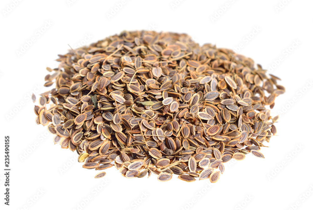 Wall mural Stack of Dill seeds isolated on white background