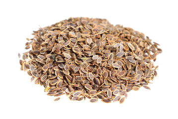 Stack of Dill seeds isolated on white background