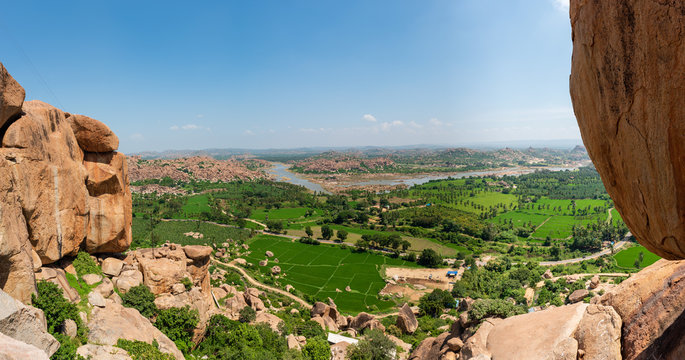 View of the tungabhadra river with its surrounding fields