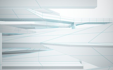 Abstract white interior highlights future. Polygon colored drawing. Architectural background. 3D illustration and rendering