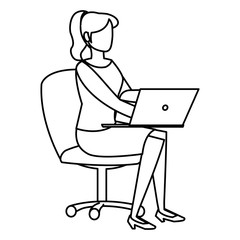 young woman sitting in office chair with laptop