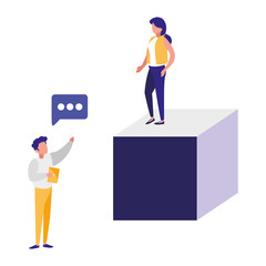 young couple talking characters