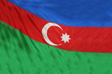 Piece of Azerbaijani flag . Flag of Azerbaijan. Realistic waving flag of Republic of Azerbaijan. Fabric textured flowing flag of Azerbaijan.