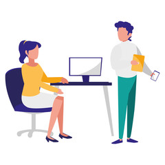 young couple workers in the office